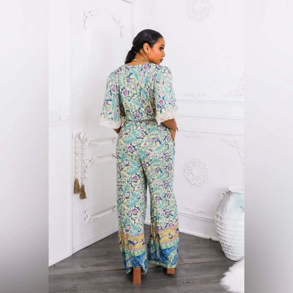 Paisley Print Jumpsuit in Blue and Yellow - Picture 6 of 6
